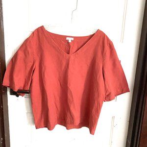 Garnet Hill Terracotta Silk Linen V Neck Top Cropped Lagenlook Coastal L